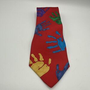 Vintage Save The Children Necktie Tie Silk Satin Lend A Hand Multicolor USA